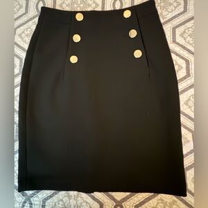H&M Black Pencil Skirt Gold Buttons Nautical Sailor Style Knee-Length Skirt Sz 2